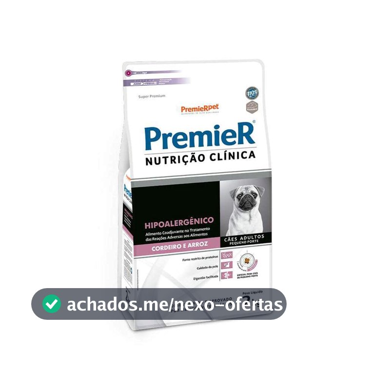 Ração Para Cães de Raças Pequenas Nutrição Clánica Hipoalergenico Cordeiro e Arroz 2kg Premier