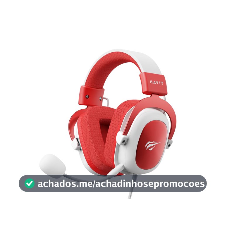 Havit Headphone Fone de Ouvido H2002d Red, Gamer, com Microfone, Falante 53mm, Plug 3, 5mm: compatível com XBOX ONE e PS4, HV-H2002d Cor Vermelho e Branco