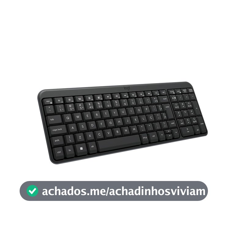 Teclado Sem Fio Logitech K250 Bluetooth com Conectividade Rápida e Fácil, Design Compacto, Teclado Numérico, Layout ABNT2, Teclas Resistentes a Derramamentos, Compatível com PC e Mac - Grafite