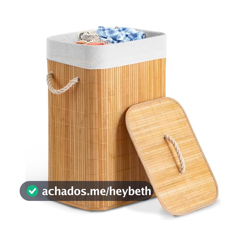 Cesto de Bambu 60L Com Tampa Alça E Forro Removível Elegância e Praticidade