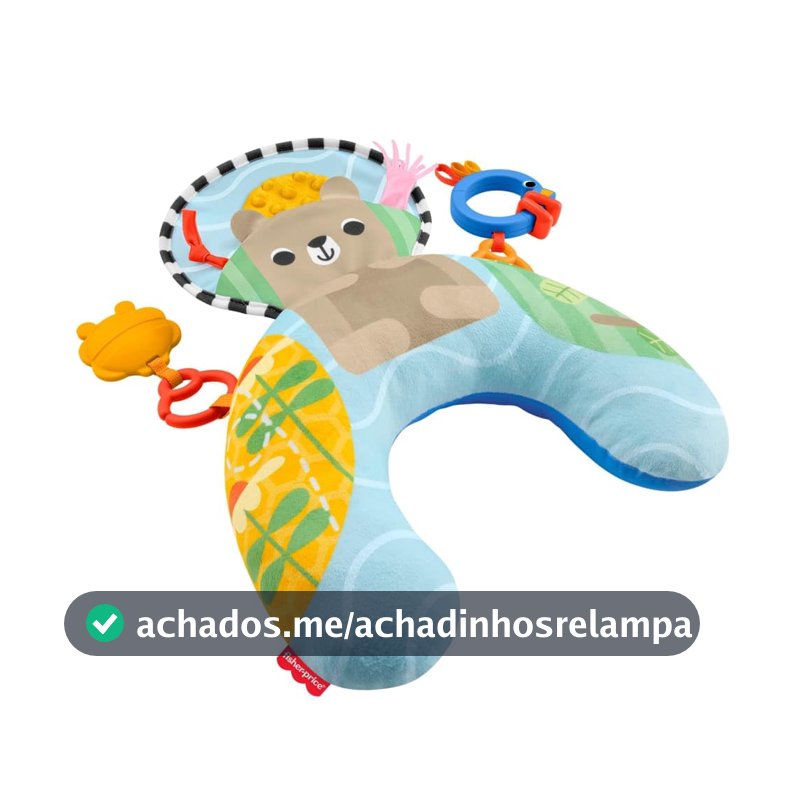Fisher-Price Almofada Sensory Adventures: apoio de bruços com texturas, mordedor e chocalho para fortalecer pescoço e estimular os sentidos.