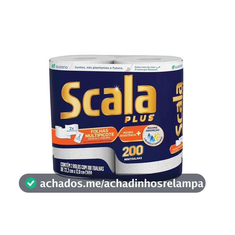 Scala Plus Papel Toalha Multipicote, 200 Toalhas (2 Rolos de 100 Toalhas Cada)