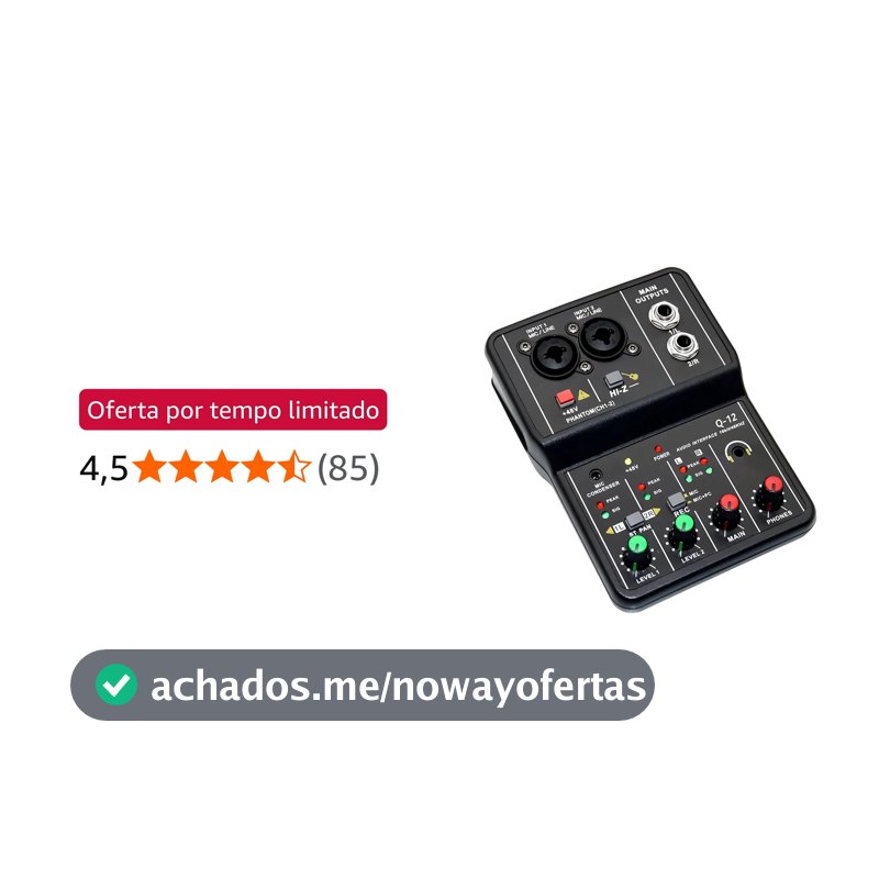 Q-12 Interface de audio,placa de som profissional de canal USB 2.0 DC 5V de alta velocidade, função de monitor para estúdio/gravação musical/jogos/Equipamentos para Gravação Musical