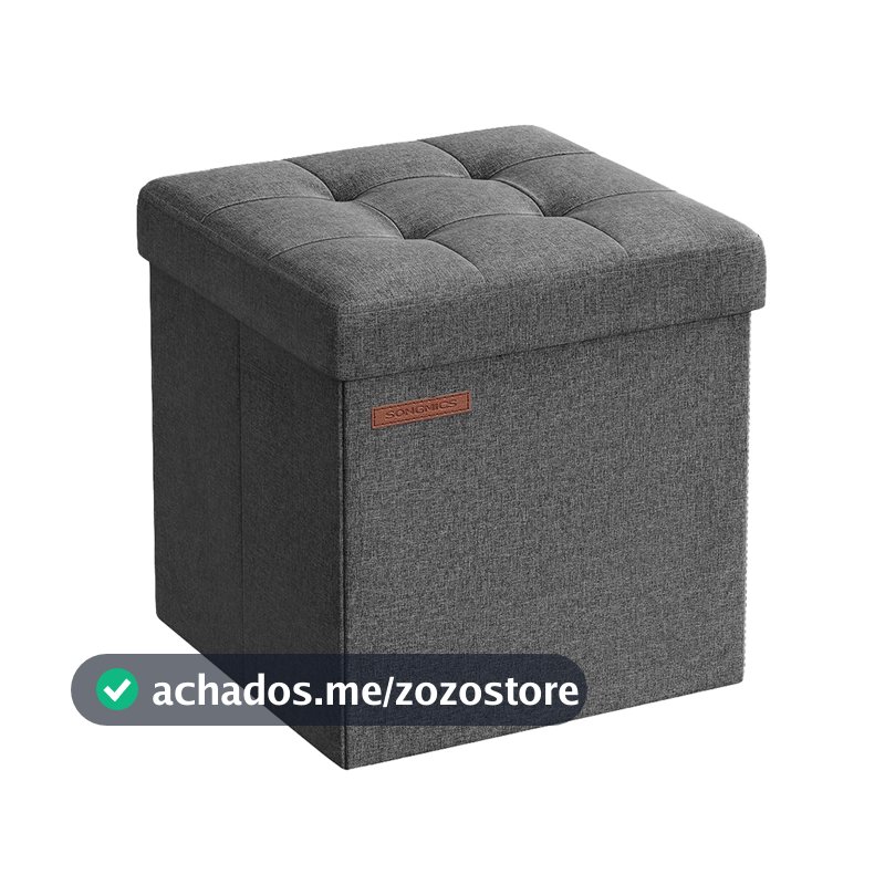 SONGMICS Banco com Espaço de Armazenamento, Banco Dobrável Pequeno, Puff 30 x 30 cm, Caixa Organizadora, Suporta até 130 kg, para Sala de Estar, Quarto, Dormitório, Cinza Escuro BRLSF028G01