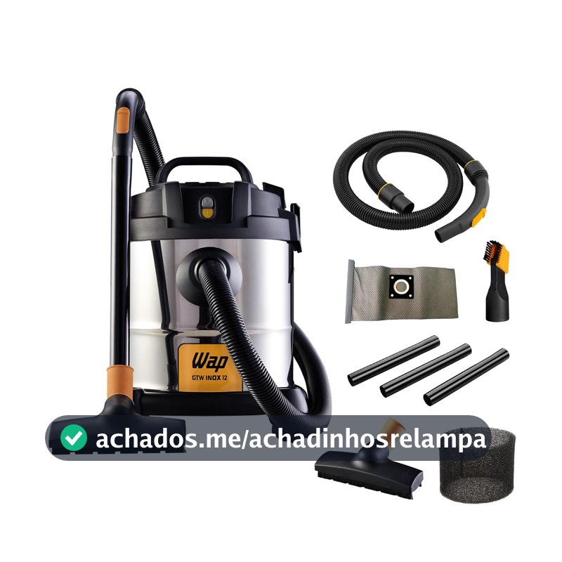 WAP Aspirador de Pó e Água Barril GTW INOX 12, Compacto, 12 Litros, com Filtro Lavável, 160mbar 1400W 127V
