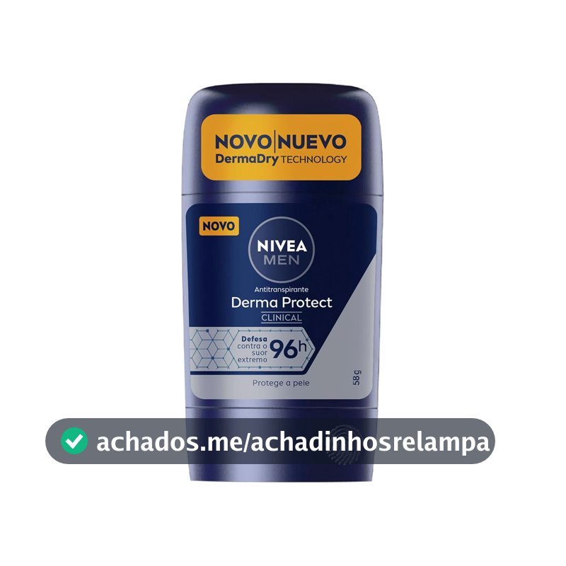 NIVEA MEN Desodorante Antitranspirante Stick Derma Protect Clinical 58g, Defesa Intensa 96h, Controle de Suor Extremo, Toque Suave, Protege a Pele