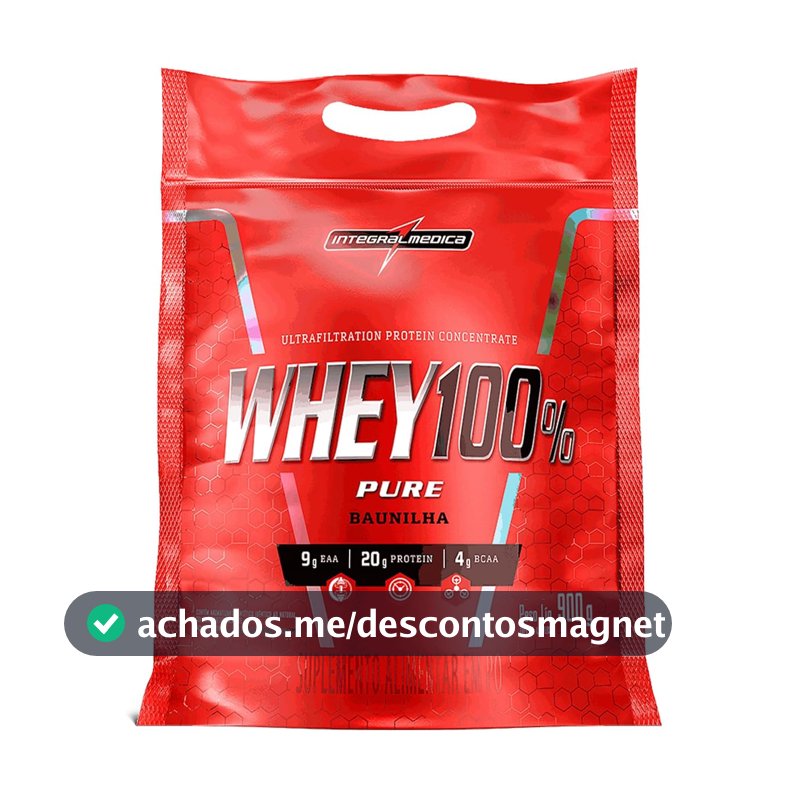 Integralmédica - Whey Protein Concentrado Baunilha 100% Pure - 20g de Proteína por Scoop, Suplementação Alimentar Pós-Treino, Fórmula Enriquecida com BCAAs - 900g