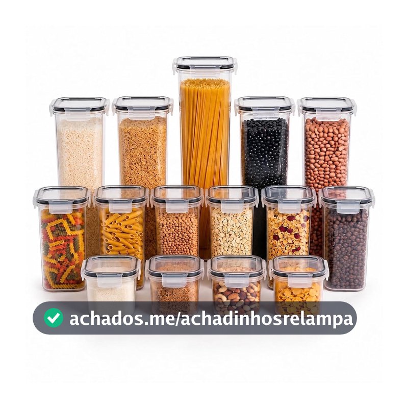 Kit 15 Potes Herméticos com Tampa e Trava, Vedação de Silicone, Livre BPA
