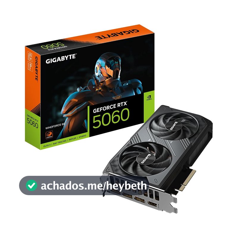 Placa de Vídeo Gigabyte RTX 5060 8GB GDDR7 128 BITS WINDFORCE GIGABYTE GV-N5060WF2-8GD