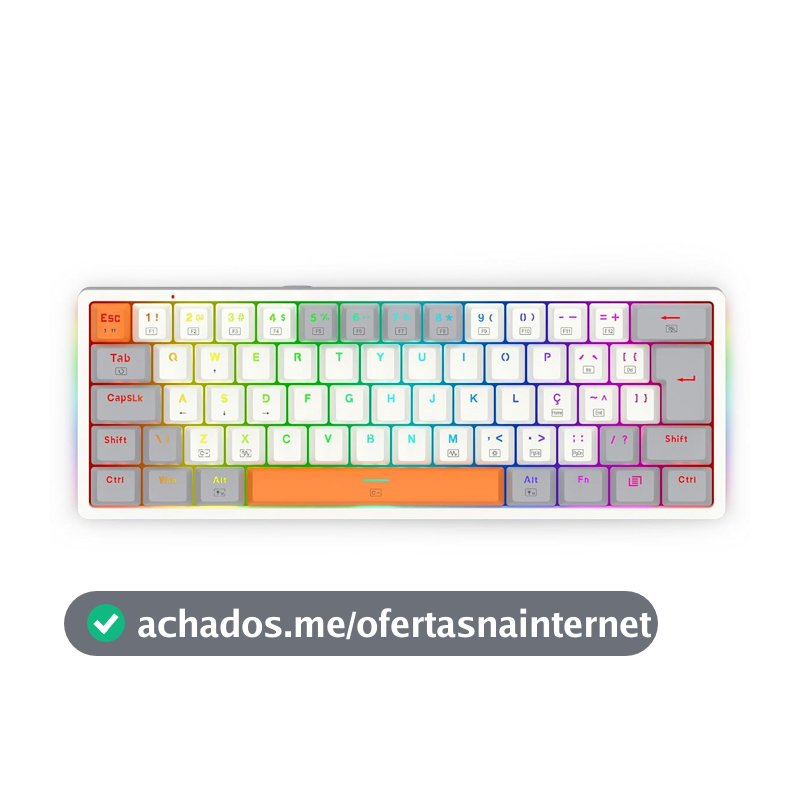 Teclado Gamer Redragon Akali, Mecânico, RGB, ABNT2, c/cabo 1,5m, Switch Brown - K642WGO-RGB (PT-BROWN) - Branco, Cinza e Laranja