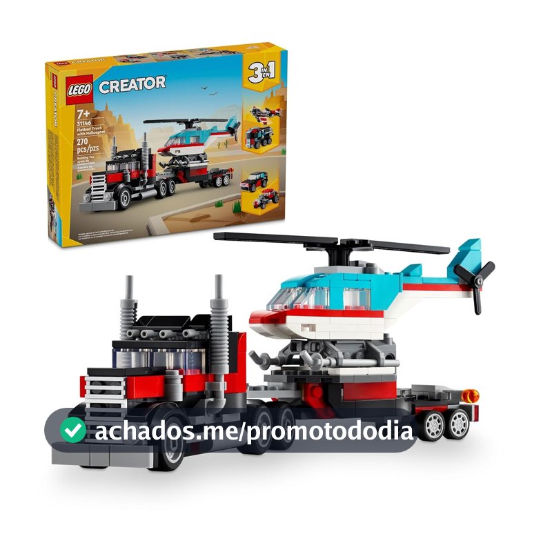 LEGO® Creator 3 em 1 – Caminhão Plataforma com Helicóptero Jogo de Carro Hot Rod 31146