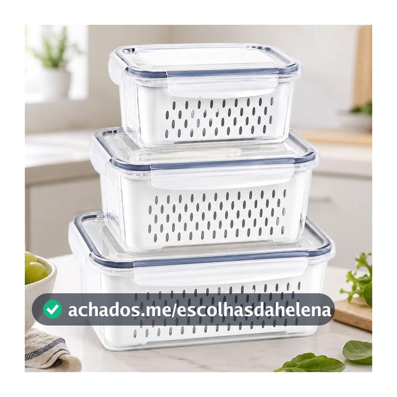 Kit 3 Potes Herméticos Organizador de Geladeira e Cozinha com Tampa