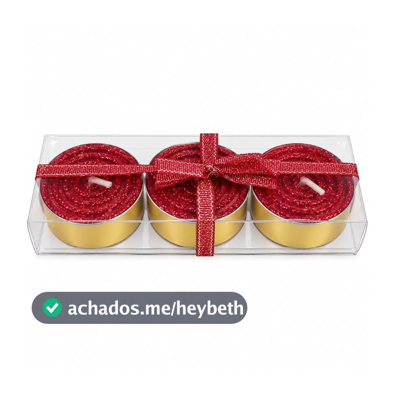 Kit 3 Velas Rechaud Vermelhas com Glitter para Decoração de Natal Ceia e Mesa Posta
