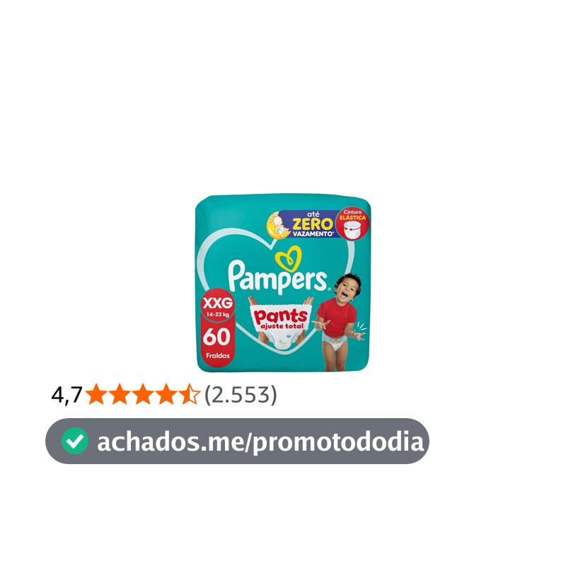 Fralda Pampers Pants Ajuste Total Tamanho XXG, Fácil de Vestir, 60 Unidades
