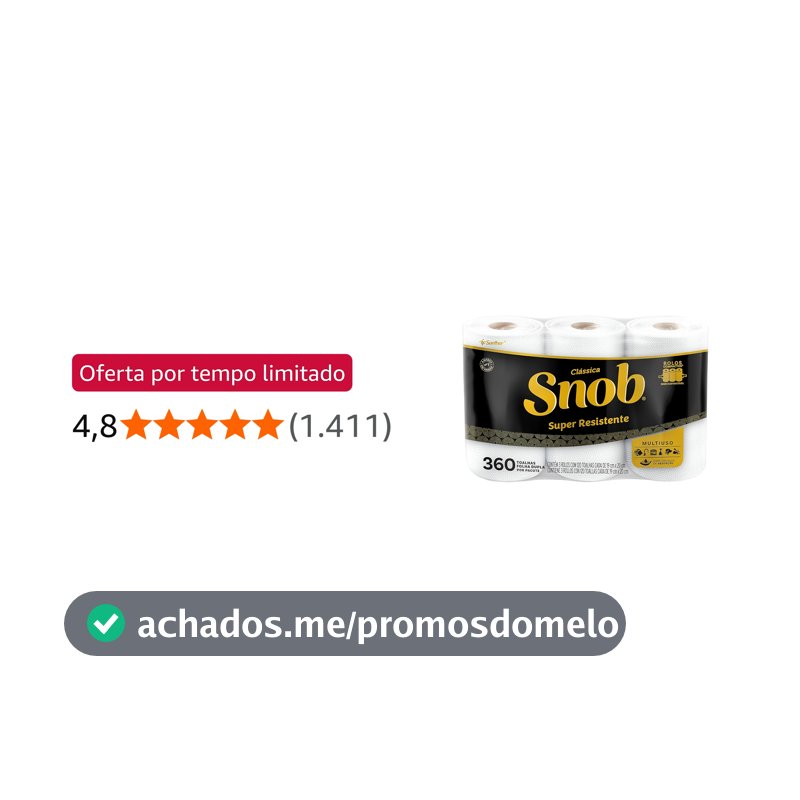Snob Papel toalha multiuso folha dupla branca hiper 360fls, 3 rolos