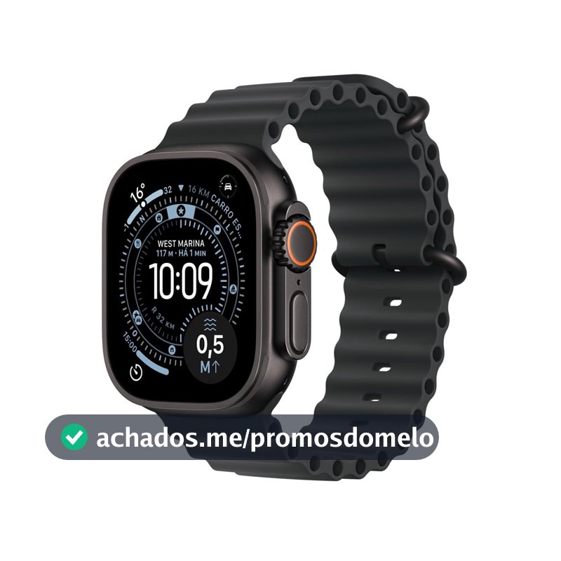 Apple Watch Ultra 3 GPS + Cellular, Caixa em titânio preto de 49 mm com Bracelete Ocean preta