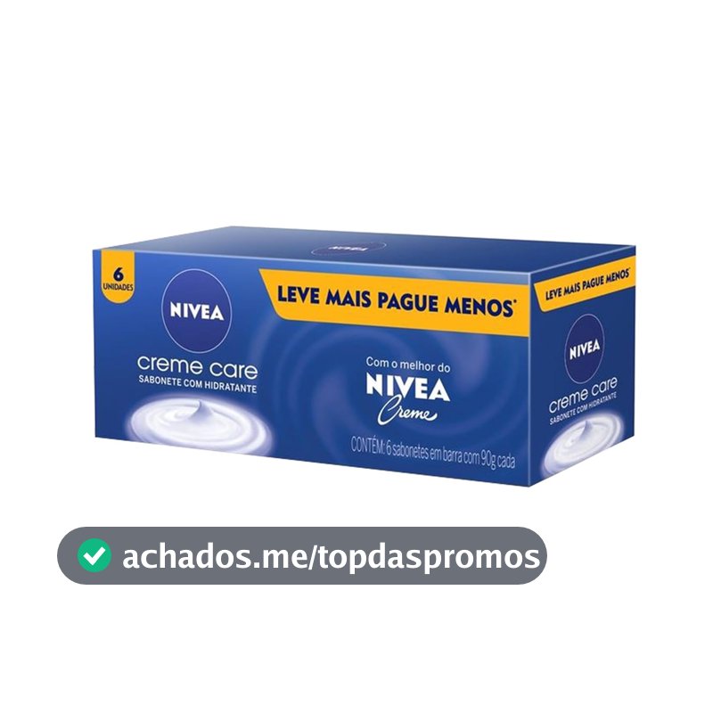Sabonete em Barra NIVEA Creme Care, 90g, Pack com 6 Unidades