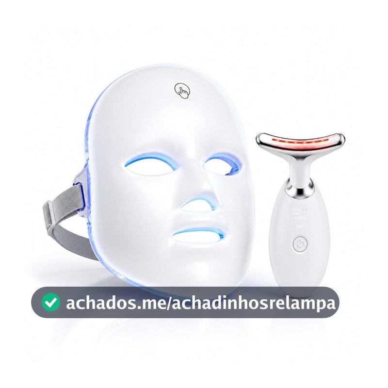 Oferta por tempo limitado: Kit Máscara LED Facial 7 Cores Fototerapia 90 LEDs + Massageador Facial LED Vibratório Recarregável – Skincare Anti-Rugas, Acne e Rejuvenescimento em Casa