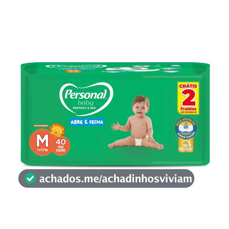 Fralda Infantil Personal Baby Protect e Sec M Mega 9x40pads Leve 40 pague 38 Unidades