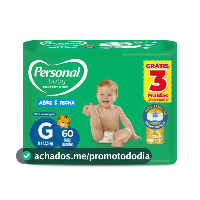 Personal Fralda Baby Protect&Sec G, Leve 60 Pague 57 Unidades