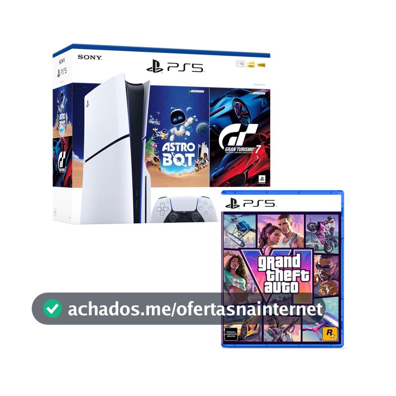 Bundle GTA VI + PlayStation 5 Slim Disk Pacote Astro Bot e Gran Turismo 7