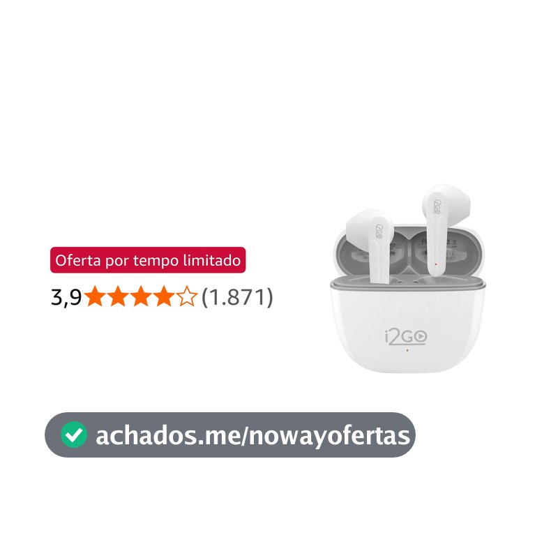 I2GO, Fone De Ouvido, TWS, Bluetooth, 20 Horas totais de Bateria, ENC, Air Sound Go 2.0, Branco, i2GO PRO