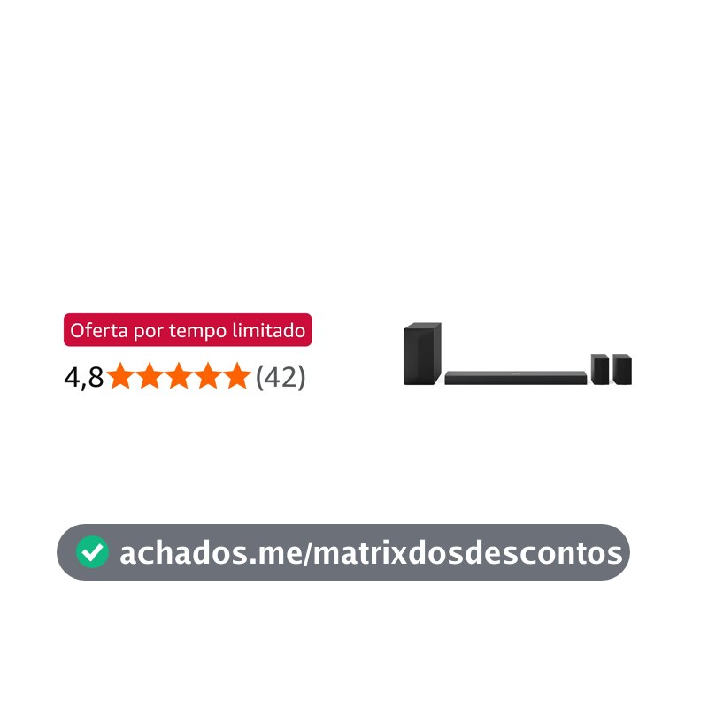 LG Home Theater SoundBar S70TR– Dolby Atmos, 500W RMS, 5.1.1 Canais, DTS Digital Surround, Caixas Traseiras, AI Sound Pro, WOW Sinergy, Bluetooth 5.3, HDMI
