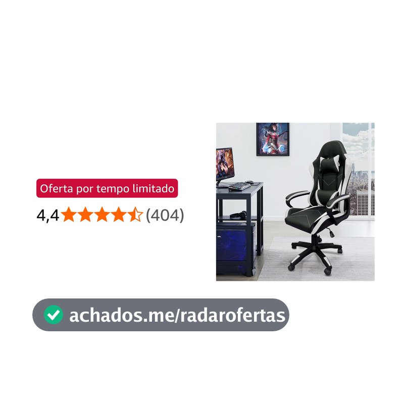 Cadeira de jogos com encosto alto, apoios de braços fixos em quatro pontos, altura ajustável (Branco)