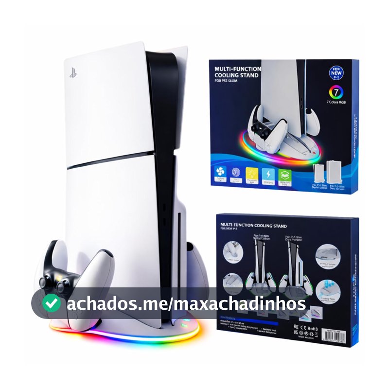 Suporte Cooler RGB Carregador Controle Compatível Console PS5 Slim