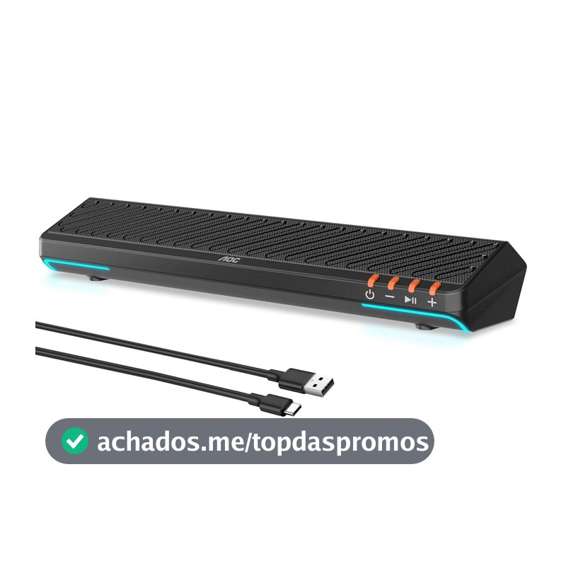 AOC ACS3640 Caixa de Som para PC Gamer 10W RMS, Iluminação RGB