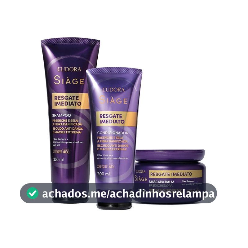 Combo Siàge Resgate Imediato: Shampoo 250ml + Condicionador 200ml + Máscara Capilar 250g
