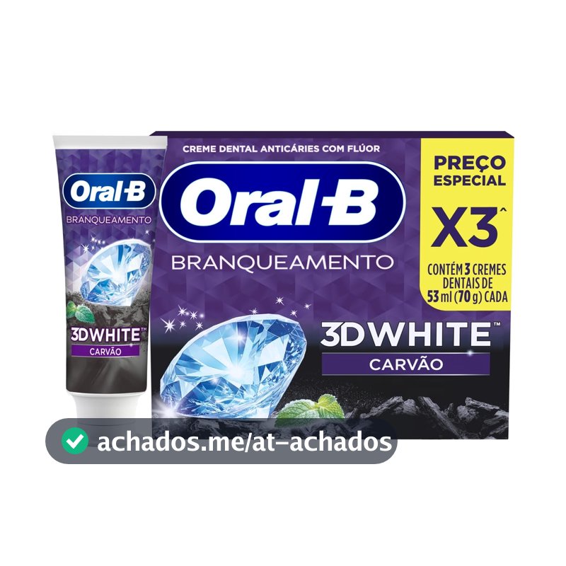 Pasta de Dente Oral-B 3D White Carvão, 3 Un de 70 g