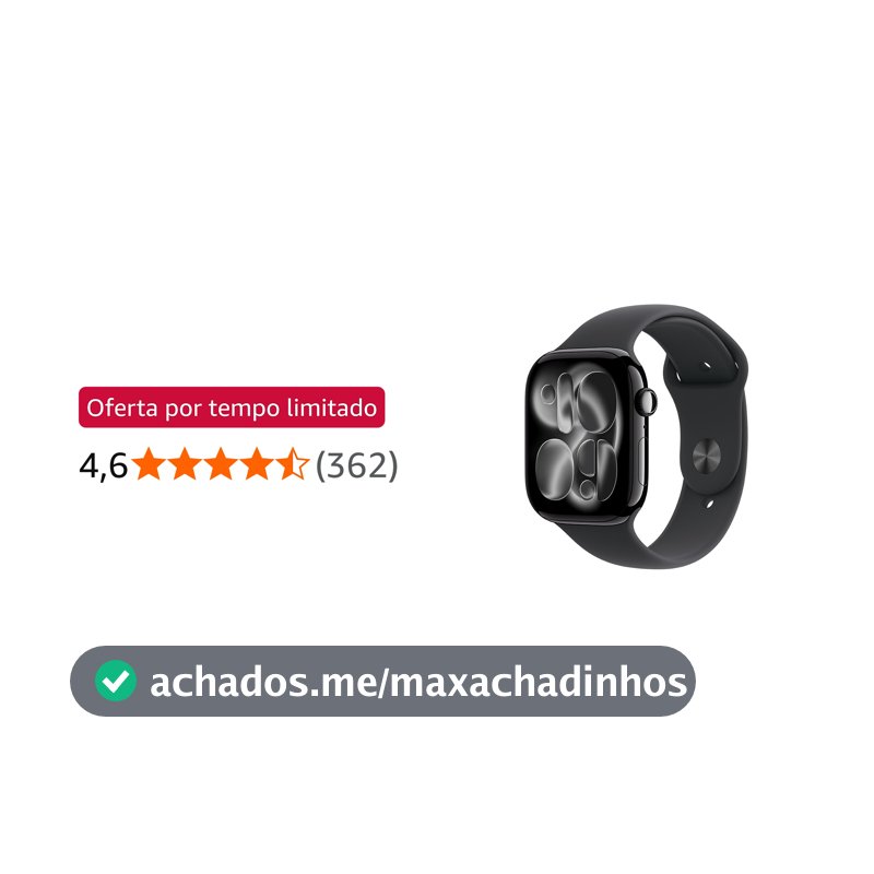 Apple Watch Series 11 GPS, Caixa em alumínio preto brilhante de 46 mm com Bracelete desportiva preta - M/G