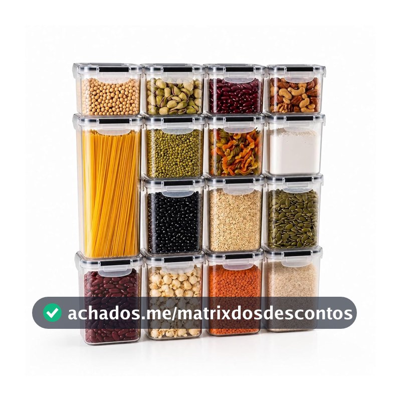 Kit 15 Potes Herméticos Com Trava Lateral E Vedação de Silicone Para Armazenamentos De Alimentos Organização De Cozinha Resistente Premium