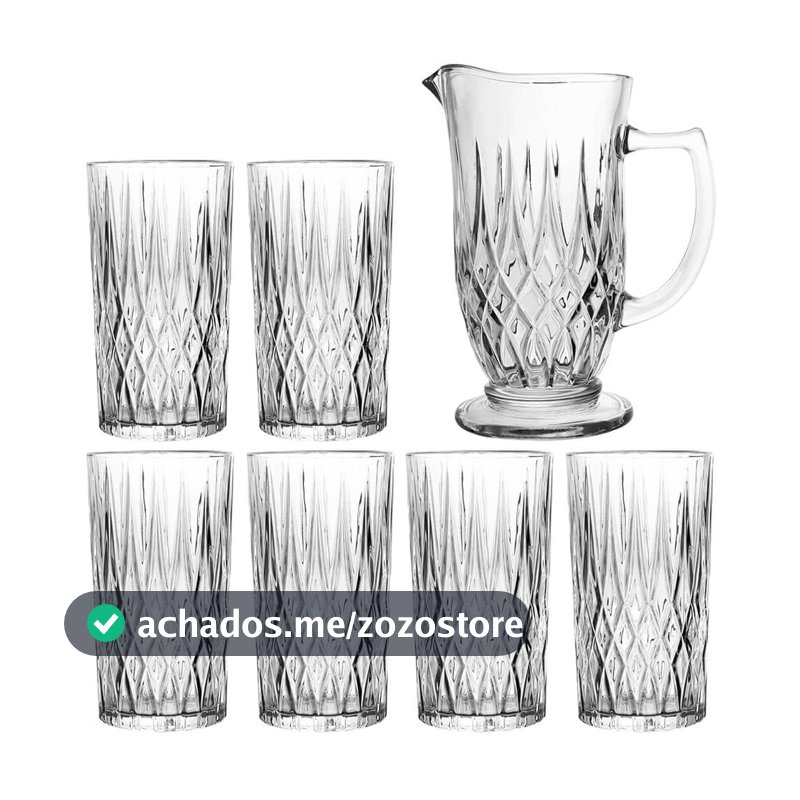 LYOR - Conjunto Jarra com 6 Copos de Vidro Diamante 1L/300ml