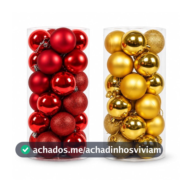 Kit 30 Bolas de Natal 3 cm Vermelhas e Douradas para Árvore de Natal – Enfeites Natalinos Decorativos com Acabamento Fosco, Brilhante e Glitter
