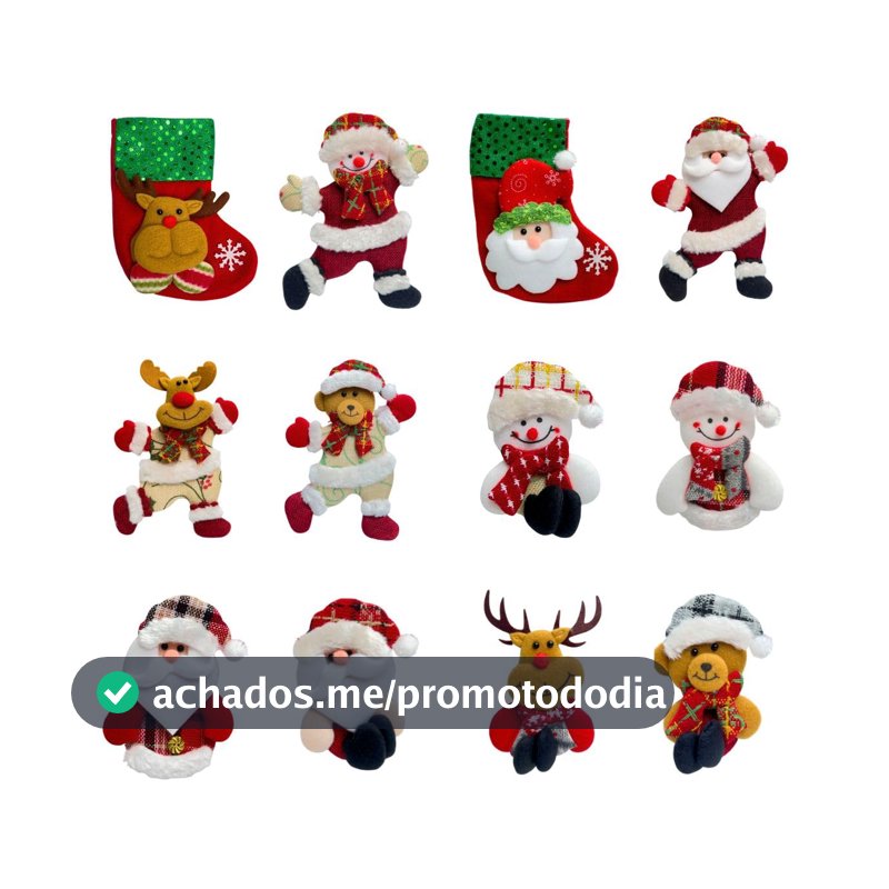 Kit 12 Pendentes Pelúcia Enfeite Árvore De Natal Papai Noel Grande 16cm Decoração LuvinCo