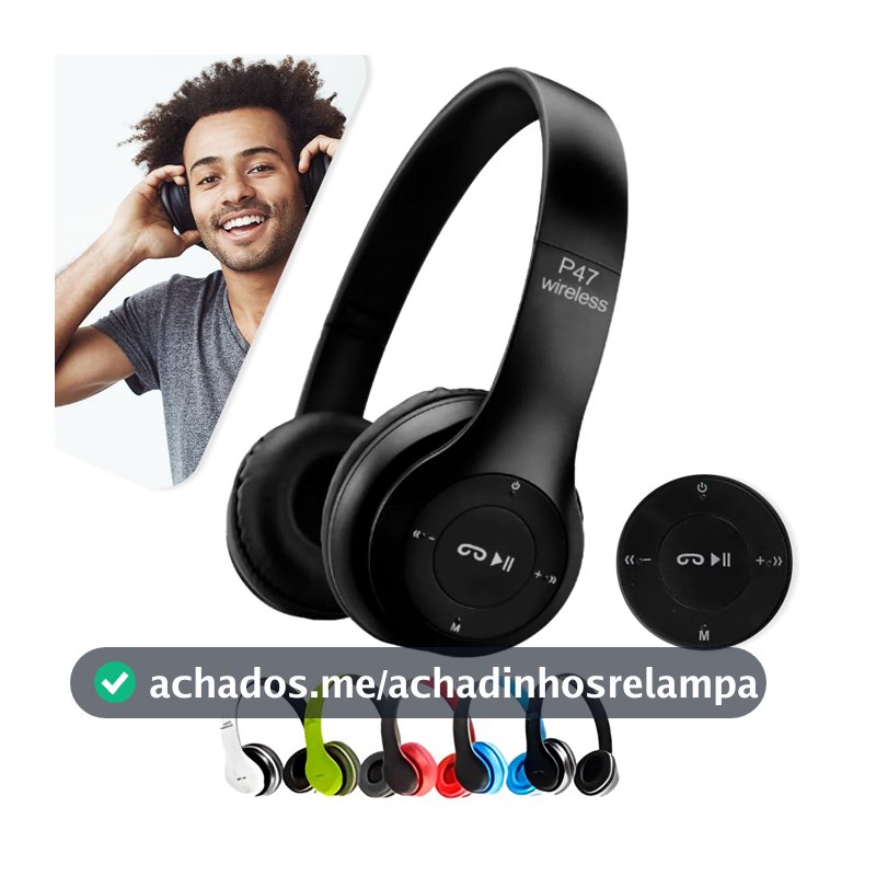 Fone de Ouvido Headphone P47 Sem Fio Bluetooth Wireless Micro Sd 5.0 Dobrável Com Microfone Regulável Para Corrida Academia Escritório Caminhada Linha Premium (Preto)