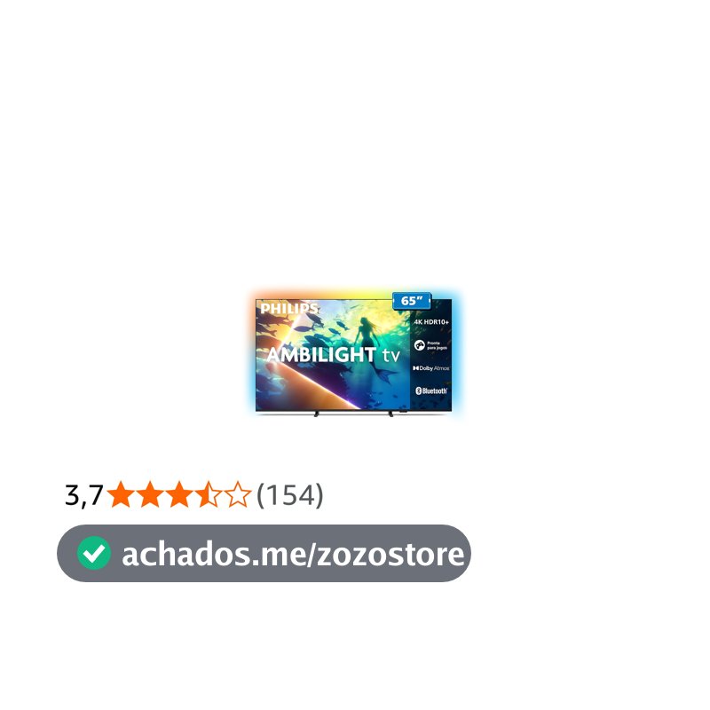 PHILIPS, Smart TV Ambilight 65" 4K, Titan OS, 65PUG8100/78, Comando de Voz, HDR10+/Dolby Atmos, VRR/ALLM, Bluetooth