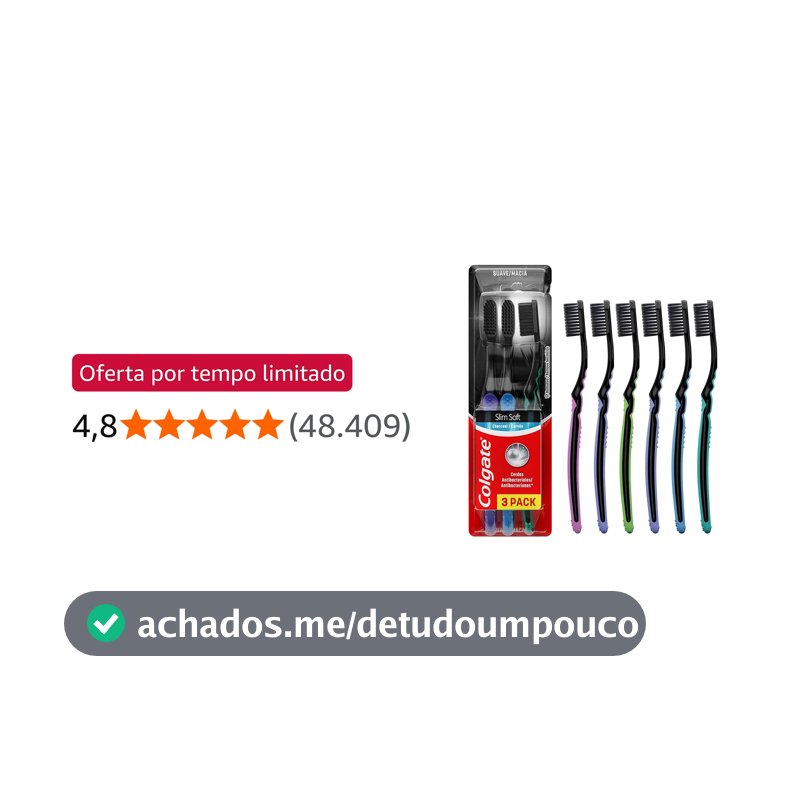 Colgate Slim Soft Black Escova de Dente Macia, 6 Unidades
