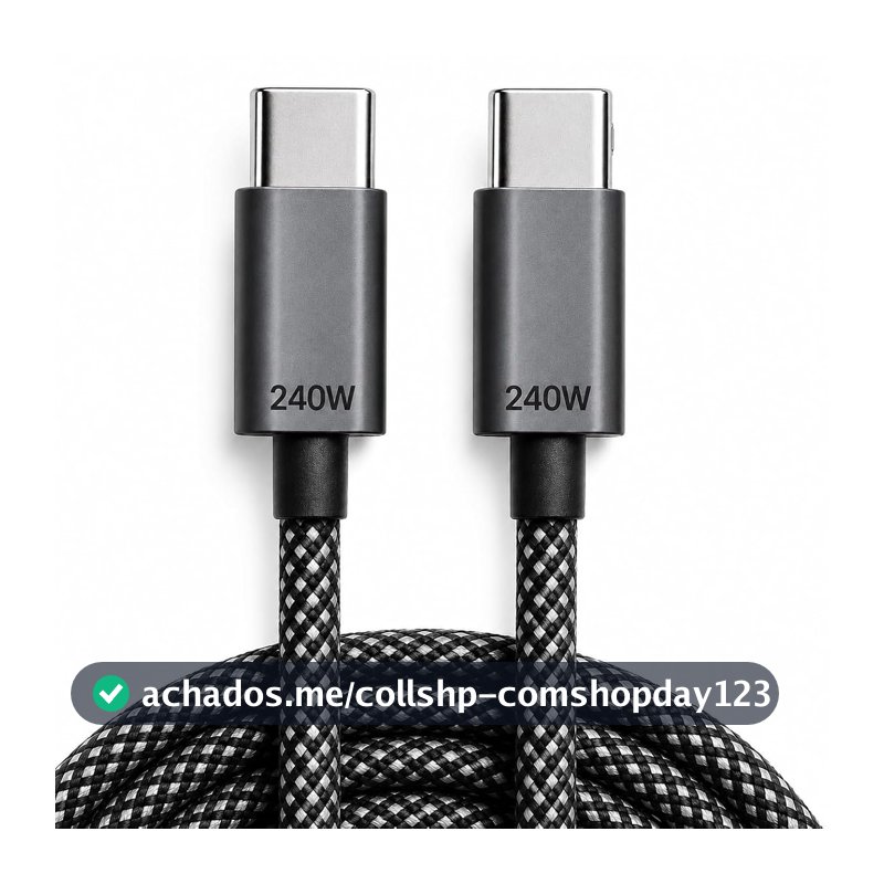 Cabo Carregador Nylon Trançado Ultra Rapido 240w 1 Metro Transferencia De Dados Compativel Com iPhone 15 16 17 Tablet Notebook Xiaomi LG Motorola Smartwatch