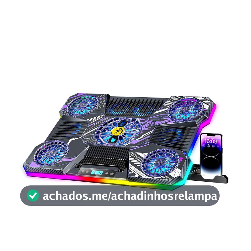ChillCore Base de Resfriamento para Laptop, Base de Resfriamento Rgb com 9 Ventoinhas para Laptops de 15,6 A 19,3 Polegadas, Cooler para Laptop Gamer com 8 Níveis de Altura, 2 Portas Usb - Padrão A21