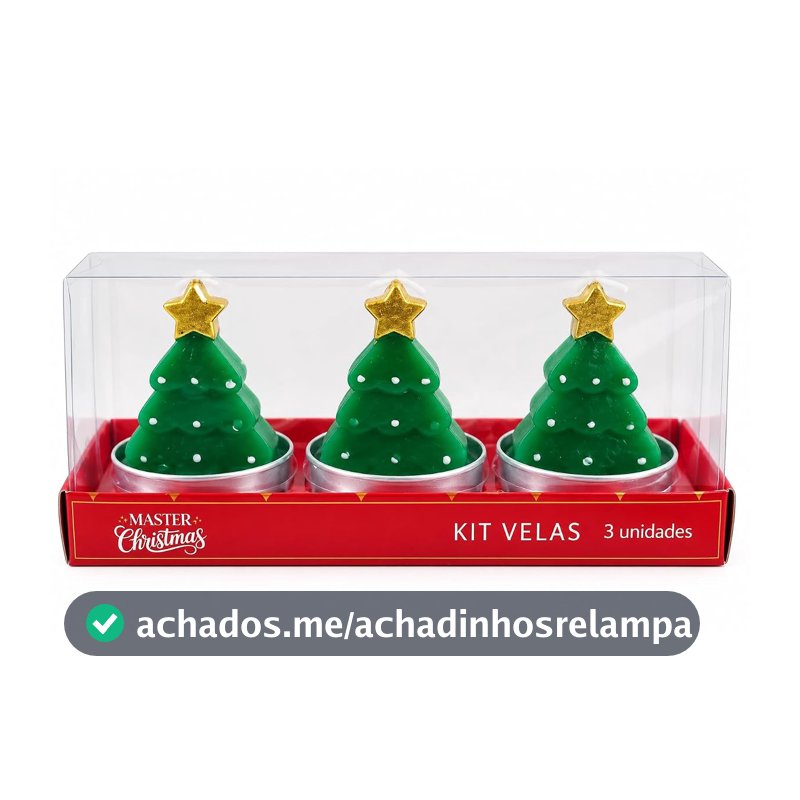 Kit 3 Velas Decorativas Árvore de Natal com Estrela, em Parafina(verde).