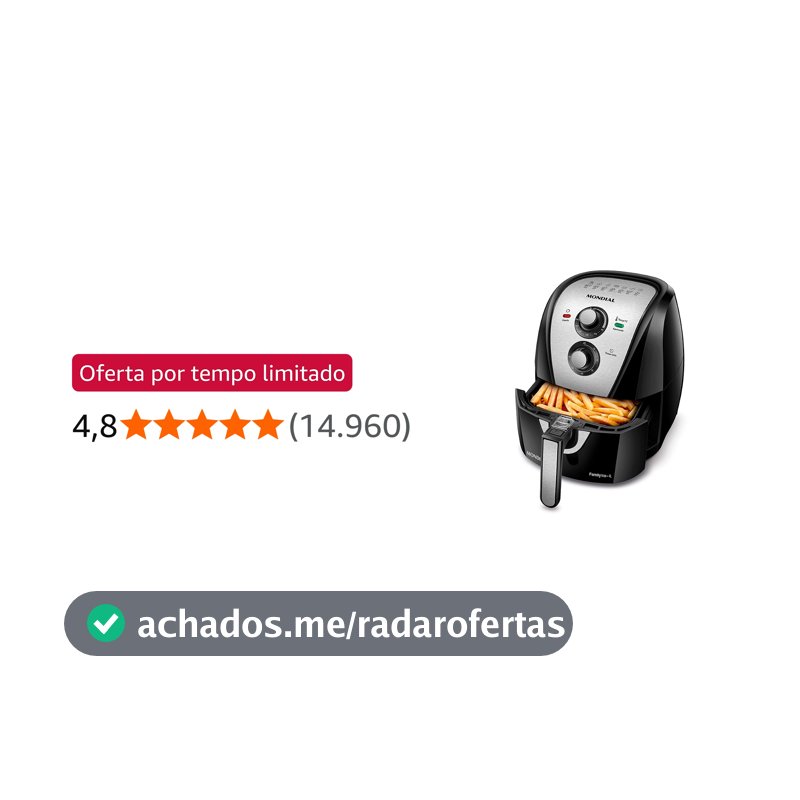 MONDIAL Fritadeira Sem Óleo Air Fryer 4L, Preto/Inox, 1500W, 110V - AFN-40-BI