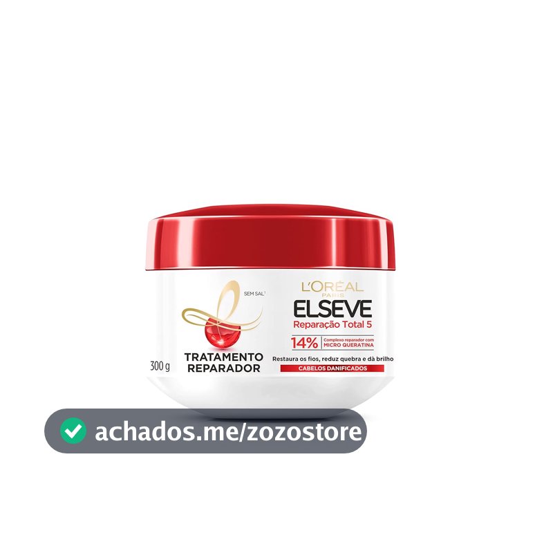 L'Oréal Paris Elseve Reparação Total 5+ Creme de Tratamento, Repara os 5 Sinais de Danos como Quebra e Ressecamento com Cicatri-Ceramida, Recupera, Hidrata e Dá Brilho, 300g