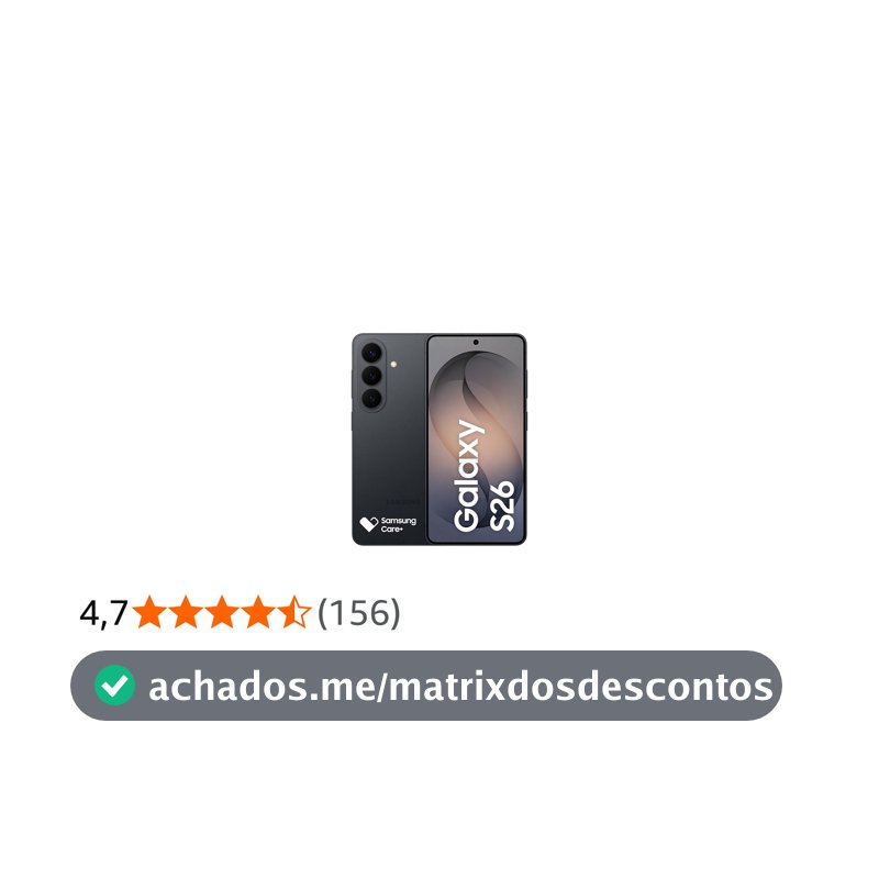 Celular Samsung Galaxy S26 5G, 256GB, 12GB RAM, Câmera Tripla de 50+12+10, Tela Grande de 6.3" - Preto