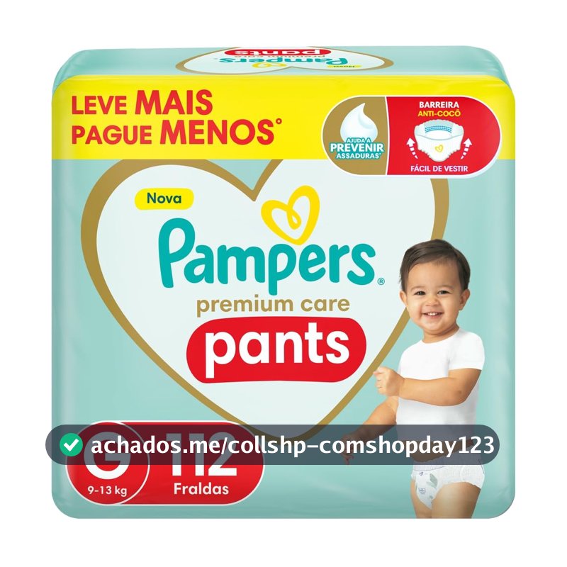 Fralda Pampers Premium Care Pants Tamanho G, Fácil de Vestir, 112 Unidades