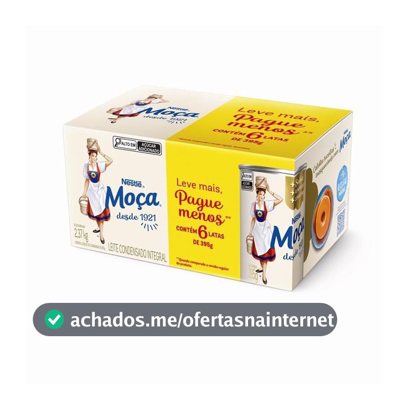 Leite Condensado Integral Moça, Lata, 395g, Pack com 6 Unidades