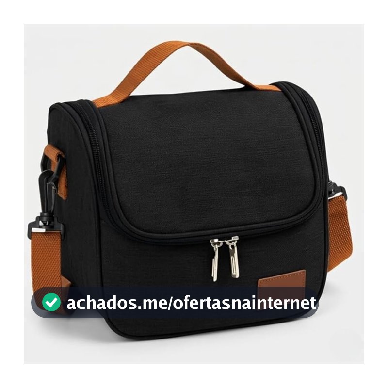 Bolsa Térmica Lancheira com Alça de Ombro para Marmita - Academira, Trabalho, Escola, Faculdade e Passeios - Marmiteira Impermeável Resistente 7 Litros - Cor PRETA