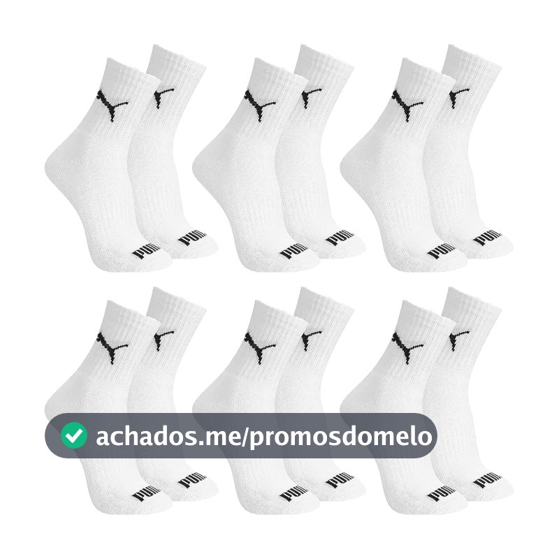 Kit 6 Pares Meia Cano Médio Alto Atoalhada Esportiva Algodão Masculina Feminina Unissex Adulto Academia Dia a Dia Puma